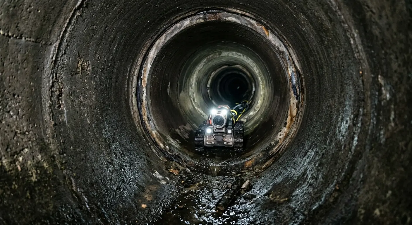 Robotic sewer camera inspecting pipe interior for Drain Snake Service in Modesto