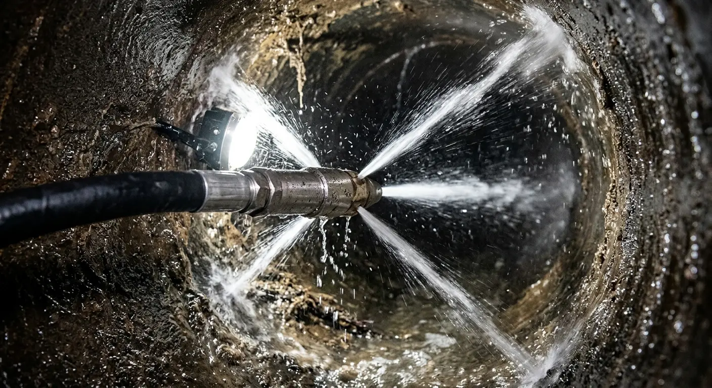 High-pressure hydro jetting nozzle cleaning sewer pipe for Storm Drain Cleaning in Modesto